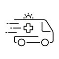Ambulance Line Icon. Fast Emergency Car Linear Pictogram. Urgent Medical Help Outline Icon. Paramedic's Transport