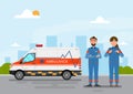 Ambulance medical service carrying patient with man and woman staff Royalty Free Stock Photo