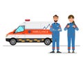 ambulance medical service carrying patient with man and woman staff Royalty Free Stock Photo