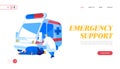 Ambulance Medical Staff Service Occupation Landing Page Template. Medic Character Help Man Patient