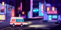 Ambulance in night city, medic car with signaling