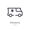 ambulance outline icon. isolated line vector illustration from army collection. editable thin stroke ambulance icon on white