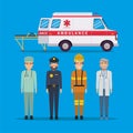 Ambulance paramedic police firefighter and doctor vector design