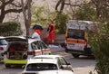 Ambulance picks up a sick patient during the Covid emergency in Italy