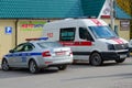 Ambulance and police at regional festival-fair Dozhinki, Senno,