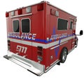 Ambulance: Rear view of emergency services vehicle on white Royalty Free Stock Photo