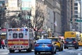 Ambulance rides with a siren on a call on the street in Manhattan Royalty Free Stock Photo