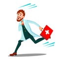 Ambulance, Running Doctor Man With First Aid Box Vector. Isolated Cartoon Illustration Royalty Free Stock Photo