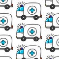 Ambulance seamless pattern, vector illustration
