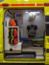 Ambulance side door opening and interior details Royalty Free Stock Photo