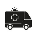 Ambulance Silhouette Icon. Paramedic's Transport for First Aid Service Symbol. Emergency Car Glyph Pictogram. Urgent