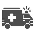 Ambulance solid icon, Public transport concept, first-aid car sign on white background, ambulance car icon in glyph