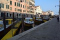 Ambulance station with boats used instead of ambulances located on a canal in Venice