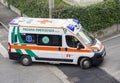 Ambulance in the streets of the city to provide first aid to the population. Ambulance service. Italian red cross