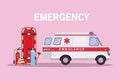 Ambulance stretcher extinguisher cones axe and oxygen cylinders vector design