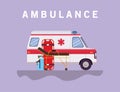 Ambulance stretcher and oxygen cylinders vector design