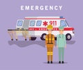 Ambulance stretcher paramedic and firefighter vector design
