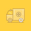 ambulance, truck, medical, help, van Flat Line Filled Icon. Beautiful Logo button over yellow background for UI and UX, website or Royalty Free Stock Photo