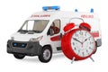 Ambulance van with alarm clock. 3D rendering