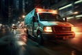 Ambulance van in high speed motion driving down city street Royalty Free Stock Photo