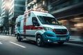 Ambulance van in high speed motion driving down city street Royalty Free Stock Photo