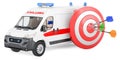 Ambulance van with target with arrows, 3D rendering Royalty Free Stock Photo