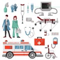 Ambulance vector doctor character ambulance car and pharmacy medicine drugs pills illustration medicatio first-aid