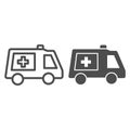 Ambulance vehicle line and glyph icon. Hospital bus or help emergency transport symbol, outline style pictogram on white Royalty Free Stock Photo