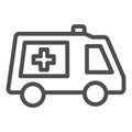 Ambulance vehicle line icon. Hospital bus or help emergency transport symbol, outline style pictogram on white Royalty Free Stock Photo