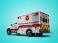 Ambulance white car rear view 3d render on blue background with shadow Royalty Free Stock Photo