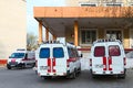 Ambulances at the substation of ambulance, Gomel, Belarus