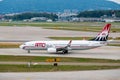 AMC charter airlines airplanes preparing for take-off at day time in international airport Royalty Free Stock Photo