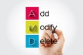 AMD - Add, Modify, Delete acronym with marker, concept background