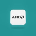 Amd App Icon on Flat Blue Background