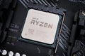 AMD Ryzen 9 CPU in AM4 socket close up