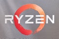 AMD Ryzen logo close up. Ryzen is a brand of x86-64 microprocessors designed and marketed by Advanced Micro Devices, Inc. AMD Royalty Free Stock Photo