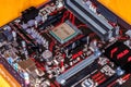 AMD Ryzen processor chip on an Asus prime 350 plus mainboard. Royalty Free Stock Photo