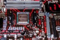 AMD Ryzen processor chip on an Asus prime 350 plus mainboard. Royalty Free Stock Photo