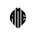 AME circle letter logo design with circle and ellipse shape. AME ellipse letters with typographic style. The three initials form a Royalty Free Stock Photo