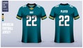 Green and gold American football jersey mockup template design Royalty Free Stock Photo