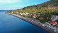 Amed bay coastline. Aerial drone view to calm sea in Amed, Bali, Indonesia Royalty Free Stock Photo