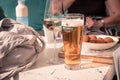 Heineken, Toast, Cold beer on the table, white wine, people drink together in the summer