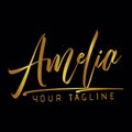 Amelia golden color name logotype signature art