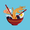 Amen dragon noodle vector illustration