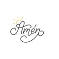 Amen hand lettering, spanish translation of Let It Be So phrase. Monoline calligraphy in vector.