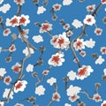 Almond Blossom Seamless Pattern Backgroung Wallpaper Repeat Artwork Floral Petals Royalty Free Stock Photo