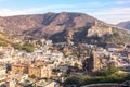Amer district of Jaipur in the hills, aerial view, India