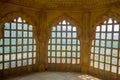 Amer, India - September 19, 2017: Intricate marble screen in Amber Fort, near Jaipur, Rajasthan, India