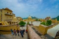 Amer, India - September 19, 2017: Unidentified people walking in the plaza and enjoying the gorgeous view of the old Royalty Free Stock Photo