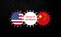 America and china flag on covid-19 virus.business economy.pandemic effect